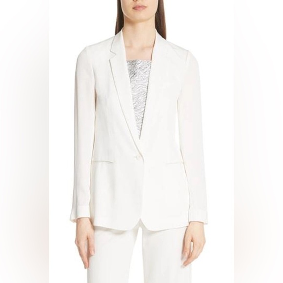 Theory EUC Grinson Silk Tailored Suit Blazer Jacket Ivory White Size 0 / S - Picture 3 of 10